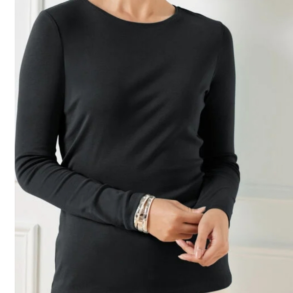 Talbots Pima Cotton Black Long Sleeve Crew Neck Tee SP